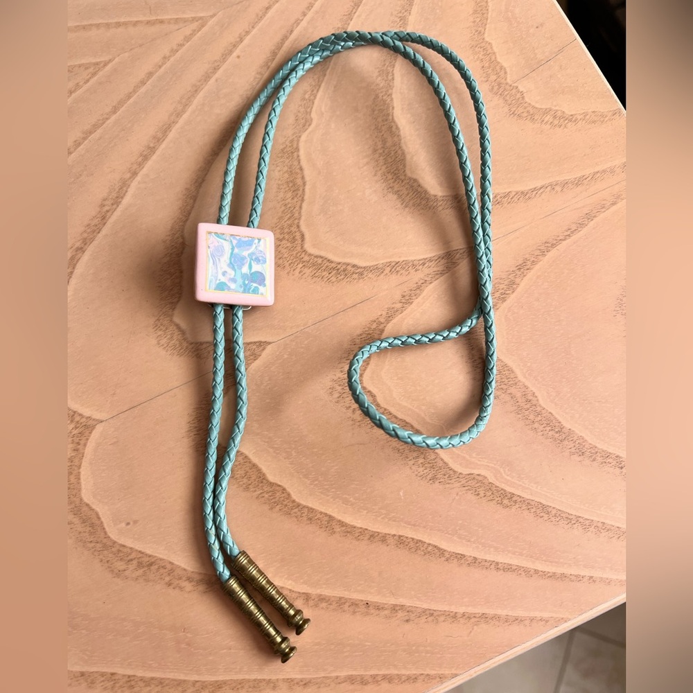 Western Bolo Tie Ceramic Leather cord Hand Crafted